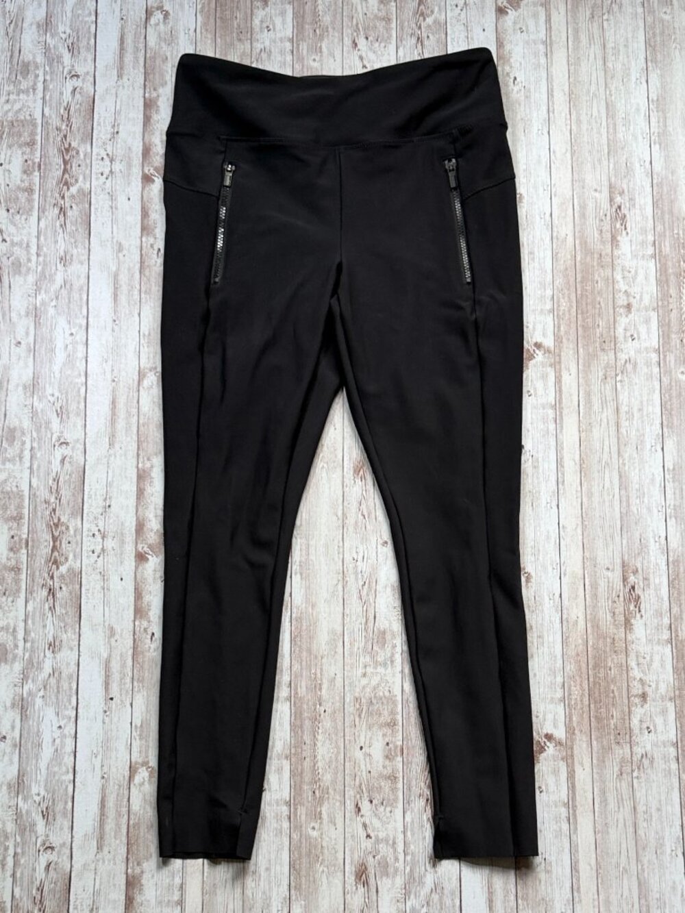 Athleta Black Stellar Tight sz Medium High-Rise Leggings Zipper Details Nylon